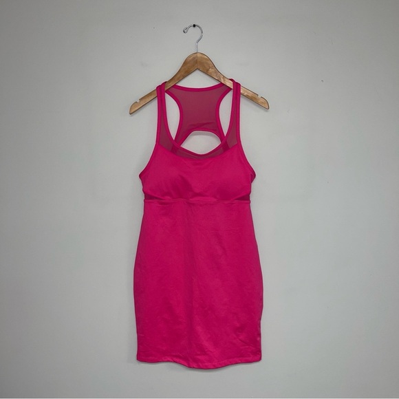 Fabletics Mini Dress Women's Size Large Magenta Pink Stretch Built-in Bra Tropez - Picture 2 of 11